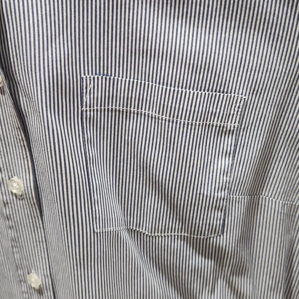 Blue and White striped cotton blend blouse in great condition! Medium - Picture 2 of 7